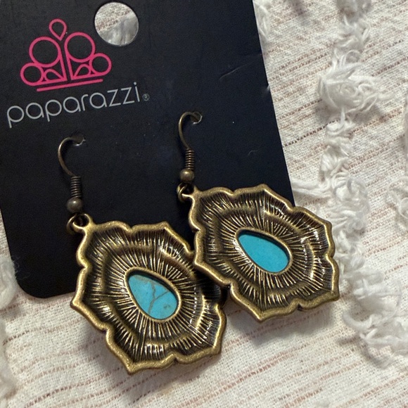 Paparazzi Bronze and Turquoise Earrings - Picture 3 of 3